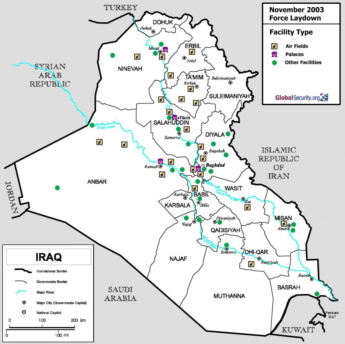 नक्शा इराक के हवाई अड्डों